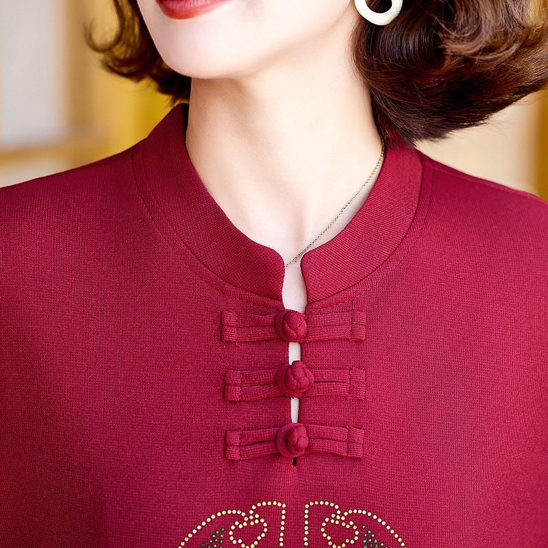 Mamas Herbst Stehkragen Langarm Bluse - Eleganter Nationalstil für Frauen mittleren und höheren Alters