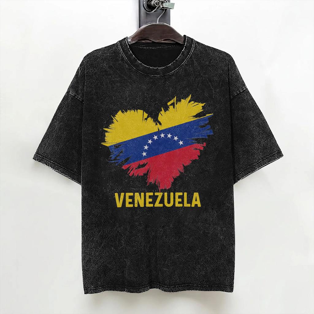 Venezuela Flag Heart Venezuelan T Shirts Washed 100 Cotton Street TShirts Novelty for Men Women Streetwear Printed Tee Shirt
