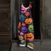 Women's Loose Casual Vintage Style Cotton Linen Overalls with Adjustable Straps and Pockets Halloween Inspired Graphic Print Jumpsuit