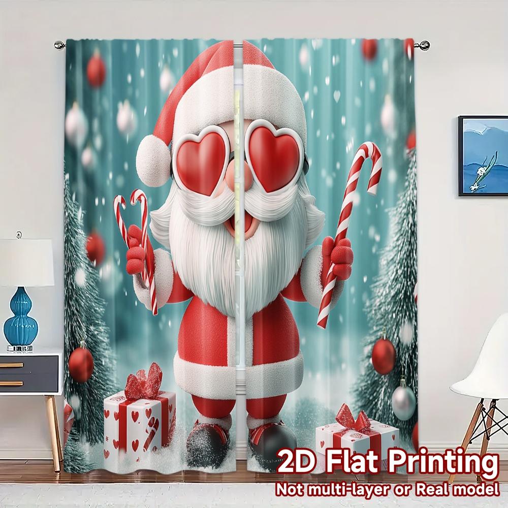 

2pcs,Curtains Cute Santa Claus Heart Glasses Fashionable Popular Curtains Versatile Polyester Curtains Home Decor Ldeal for 52.50×116.00 CM 2pcs