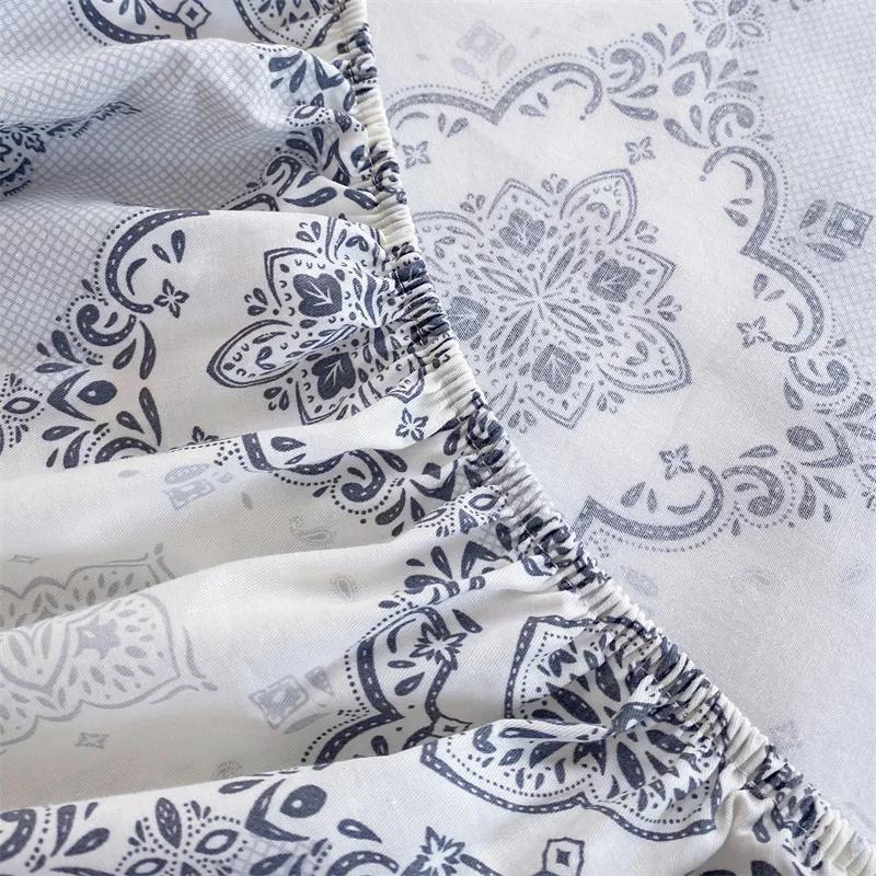 Soft Bedsheet Printed Fitted Sheet 100% Cotton Bed Cover Single/Queen Size Bed Linen Protetor De Colchão (No Pillowcase
