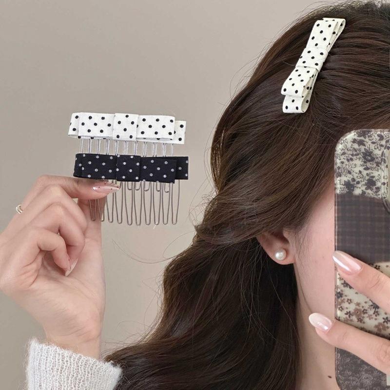 Polka Dot Bow Hair Comb Cute Minimalist Design Non Slip Durable for Women Girls Home Daily Hair Accessory