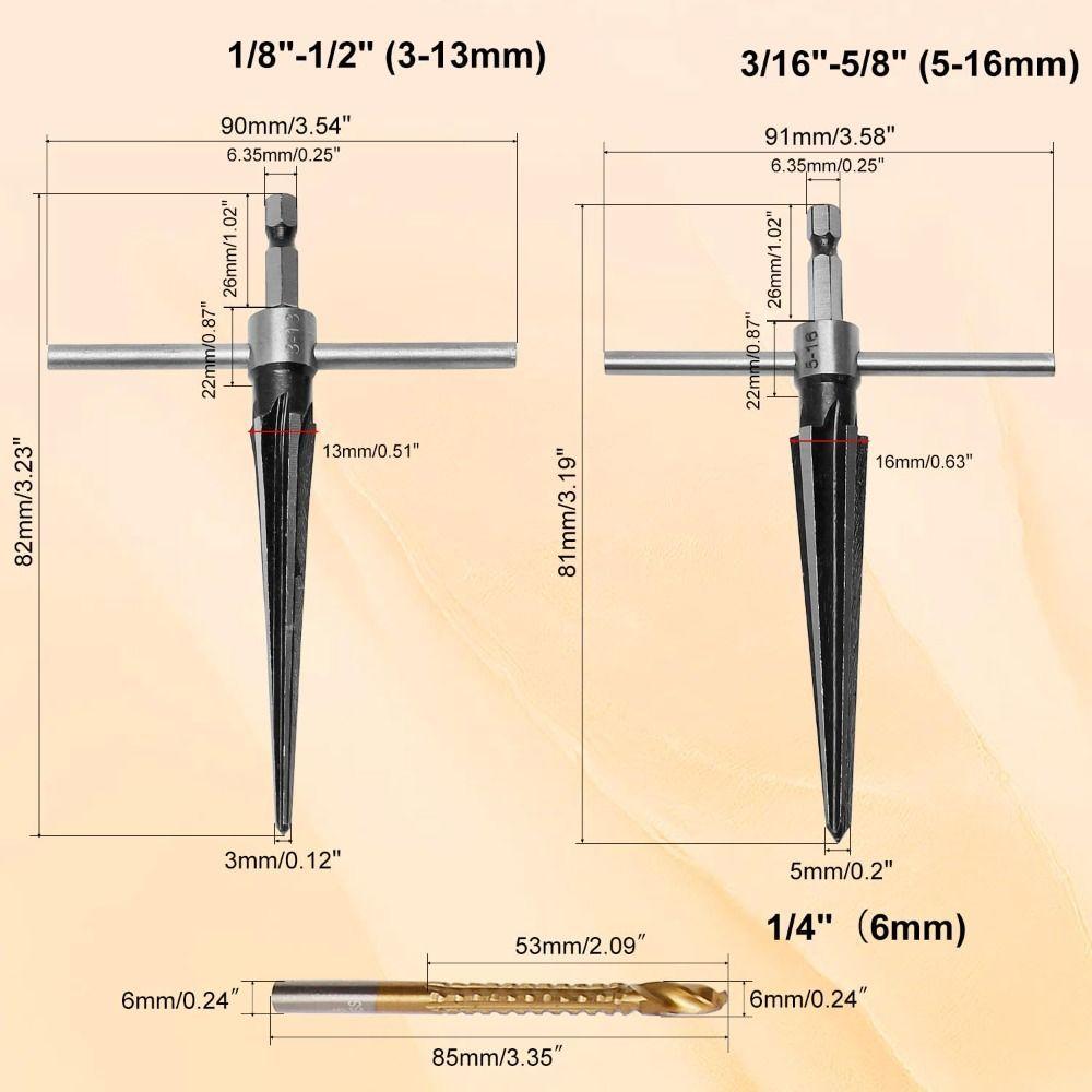1Set Durable 3-13mm Hand Reamer Tool 5-16mm HSS Tapered Reamer Set Sliver Handle Tapered Reamers Drill