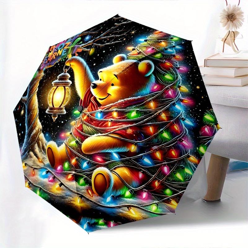 Winnie the Pooh, Christmas lights Automatic Opening and Closing Umbrella, Compact Travel Umbrella, Lightweight and Portable, Suitable for Be