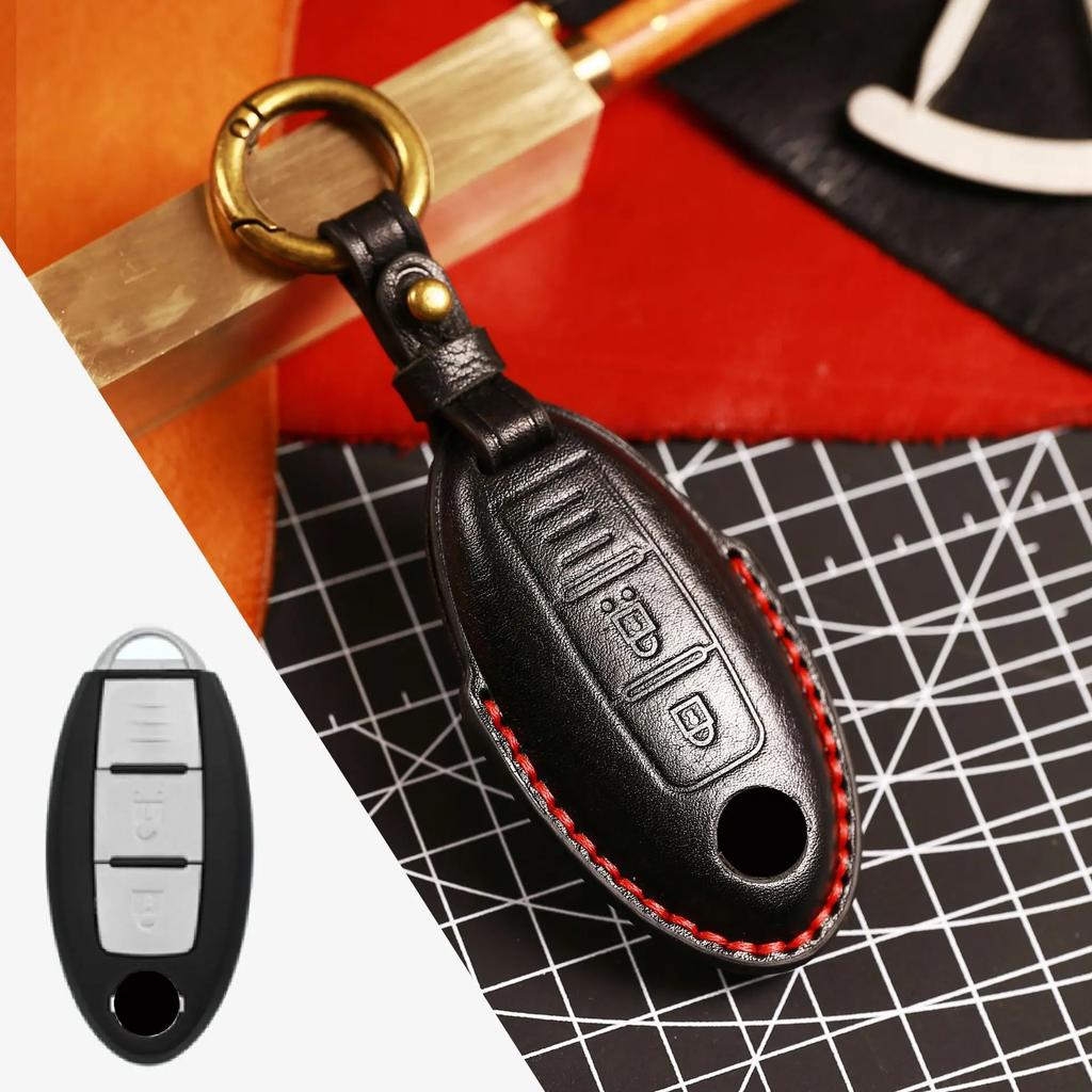 Leather Car Key Case Cover Fob Protector for Infiniti EX35 FX35 FX50 M56 G35 G37 JX35 QX50 QX60 QX80 Nissan Keychains Holder