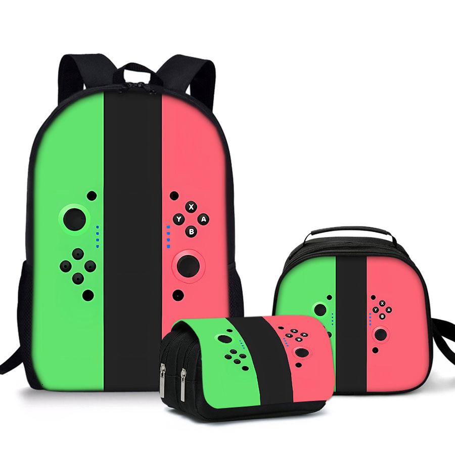 Game Controller Pattern Three Piece Set Rucksacks for Boys Plus Girls Best Gifts 2D Flat Animated School Daily Pack for Children