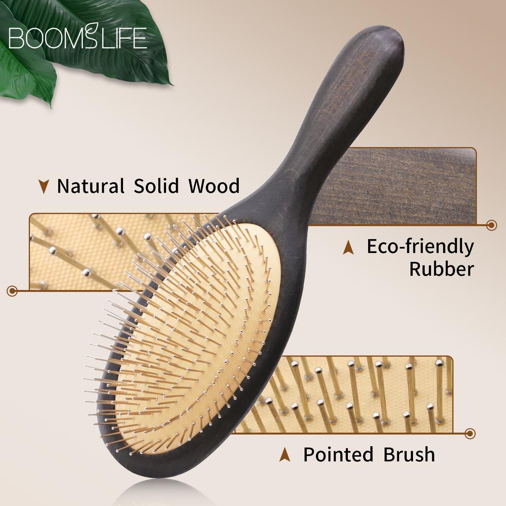 Steel Hair Brush Women Custom Name Wood Hair Brush Metal Stainless Pin Hairbrush Head Scalp Massage Comb Brosse Cheveux Femme