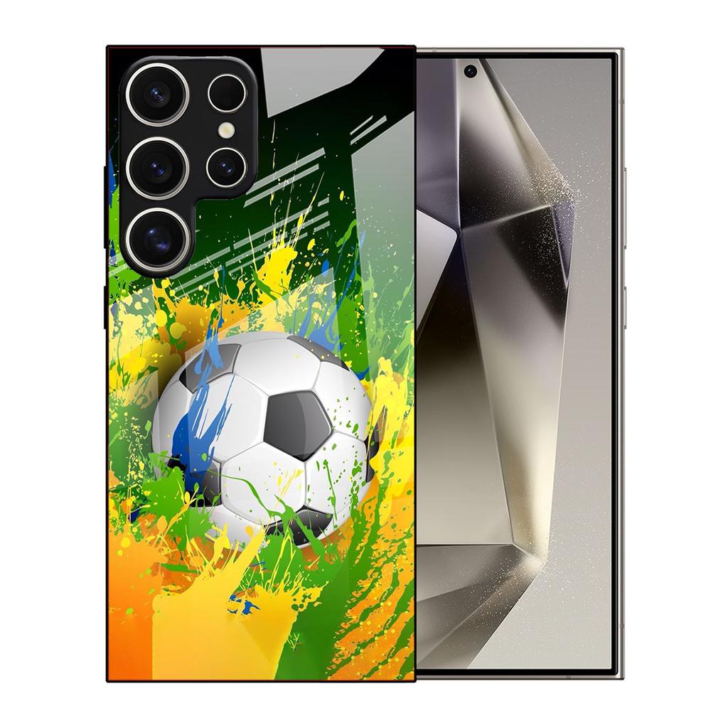 Samsung S26ULTRA Mobile Phone Case A90 Football S24 Tempered Glass Illustration A16 Black Protective Case A07