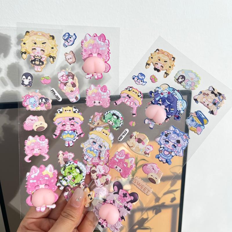 3D Bubble Stickers Cartoon Bear Kitty Butt Stickers Children Girls Diy Scrapbook Phone Case Paster Decals Cute Puffy Stickers