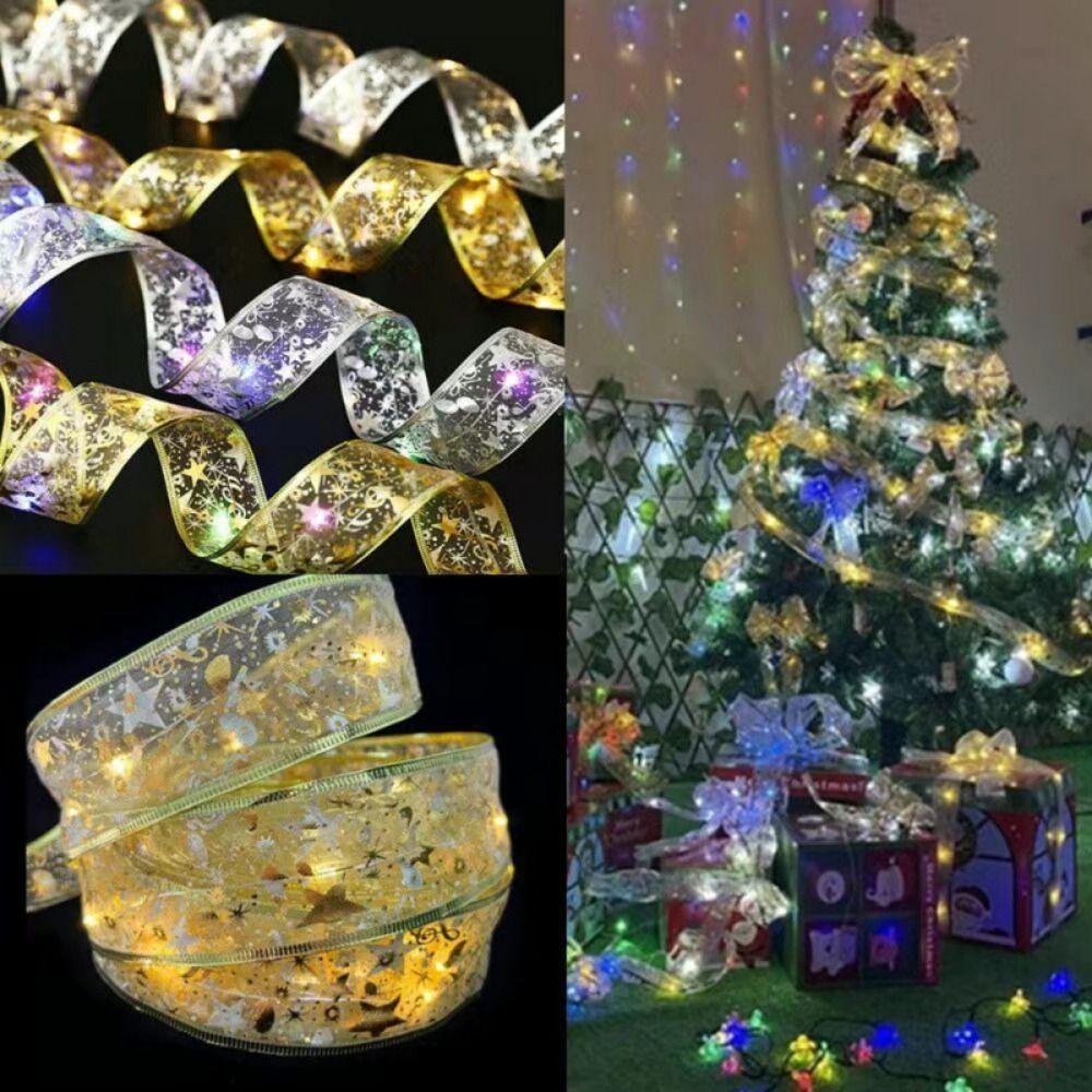 5/10M Xmas LED Light Strip Lace Bows Christmas Decoration Light  Window Display