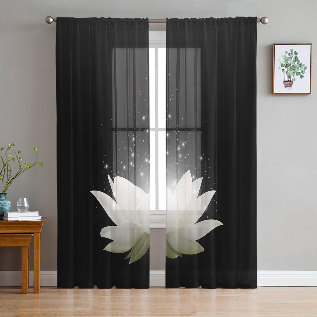 Magischer Lotus auf der Wasseroberfläche, Vorhang für Wohnzimmer, transparente Tüllvorhänge, Fenstervorhänge für das Schlafzimmer, Zubehör, Dekor