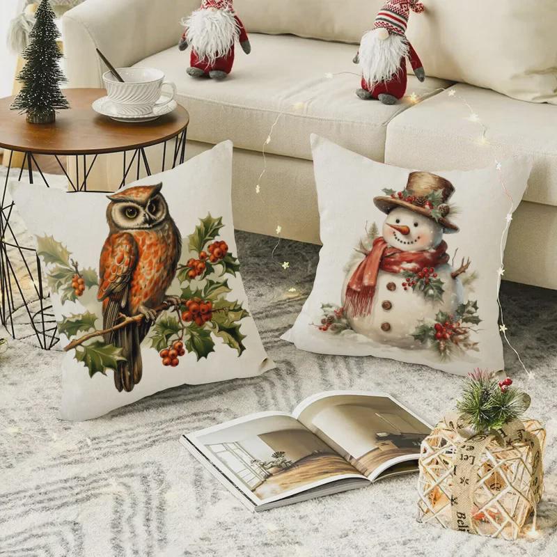 Linen Snowman Christmas Pillowcase for Sofa Decoration