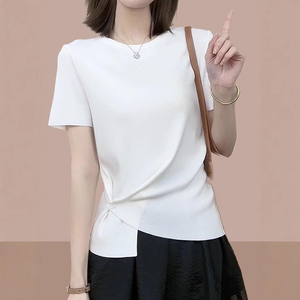 Top casual de vară pentru femei 2025, subțiere, cu mâneci scurte neregulate