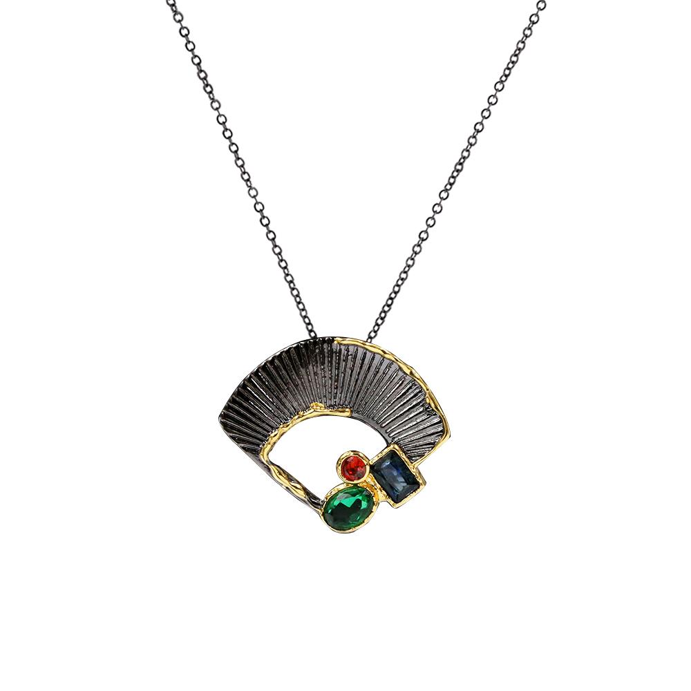 Creative 925  Jewelry Set for Woman Fashion Fan Shape Earring Necklace Black Gold Jewelry Wedding Bridal Party Jewelry Set