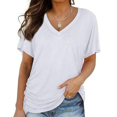 Summer Tops V Neck Loose Top Solid Color Casual Short Sleeve T-shirt Women's Clothing