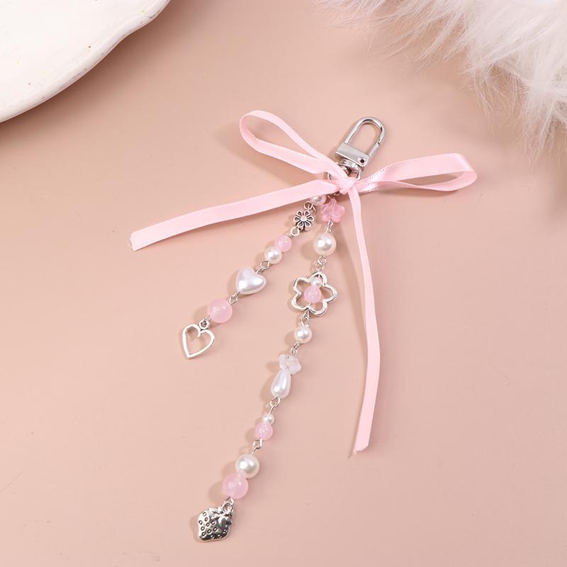 Lace Bowknot Keychain Star Love Bow Strawberry Charm Bag Pendant Keyring Jewelry Bag Decor