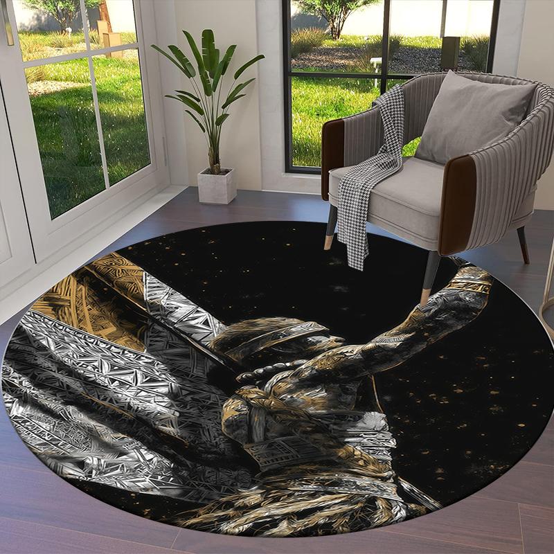 Retro Line Roman Warrior Round Area Rug,Carpet Rug for Living Room Bedroom Sofa Playroom Decor,Non-slip Floor Mat