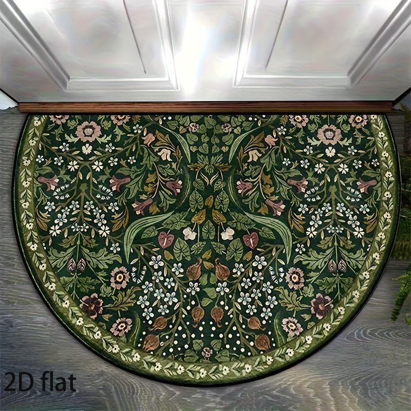 Elegant Vintage Floral Semi-Circular Carpet Soft Non-Slip Decorative Mat 2D Print Botanical Rug for Front Door Porch Balcony Decor