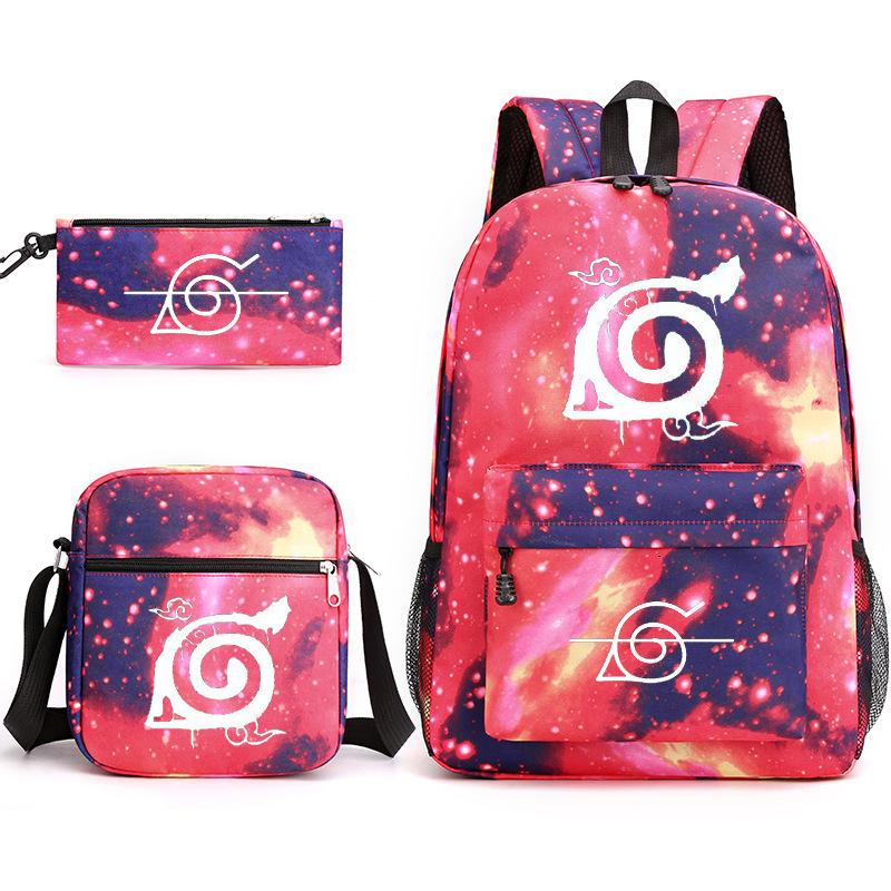 Anime Naruto Starry Sky Teen Student School Bag Three-Piece Set Men'S And Women'S Backpacks Satchel Pencil Bag