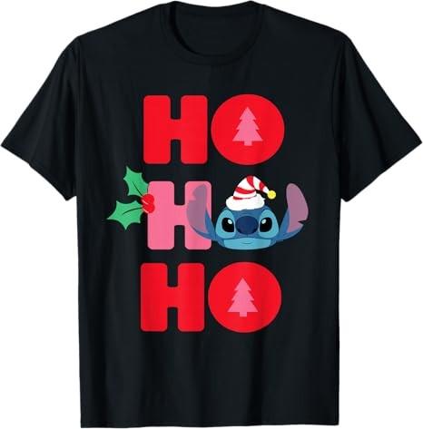 Stitch Christmas Ho Ho Ho Cute Black TShirt S
