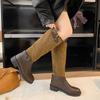 2025 Autumn and Winter New Large Size Thick Sole But Knee Belt Buckle Medium Tube Stacking Boots Knight Boots Women's Retro Boots