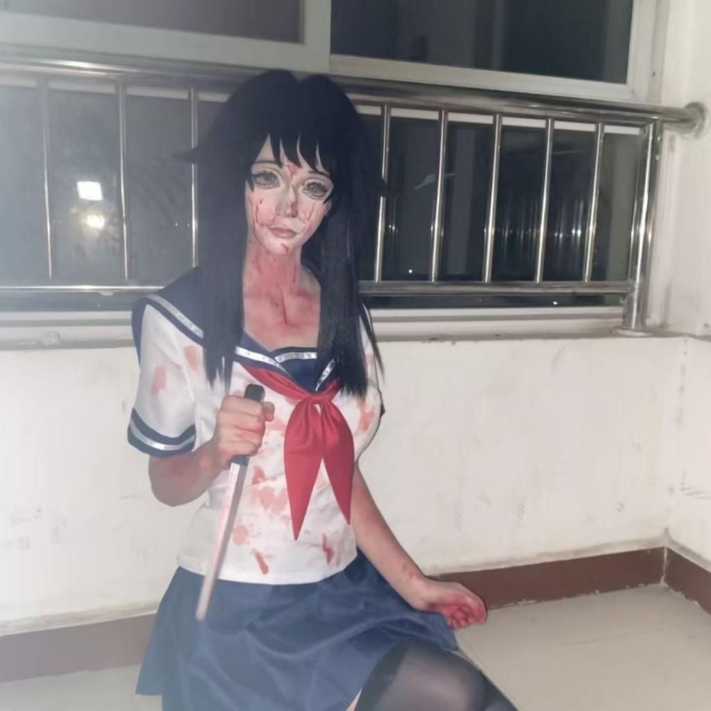 Halloween Party Girl's Navy Blue Sailor Skirt Pantyhose Loli Black Leather Shoes Yandere Simulator Ayano Aishi Cosplay Costume