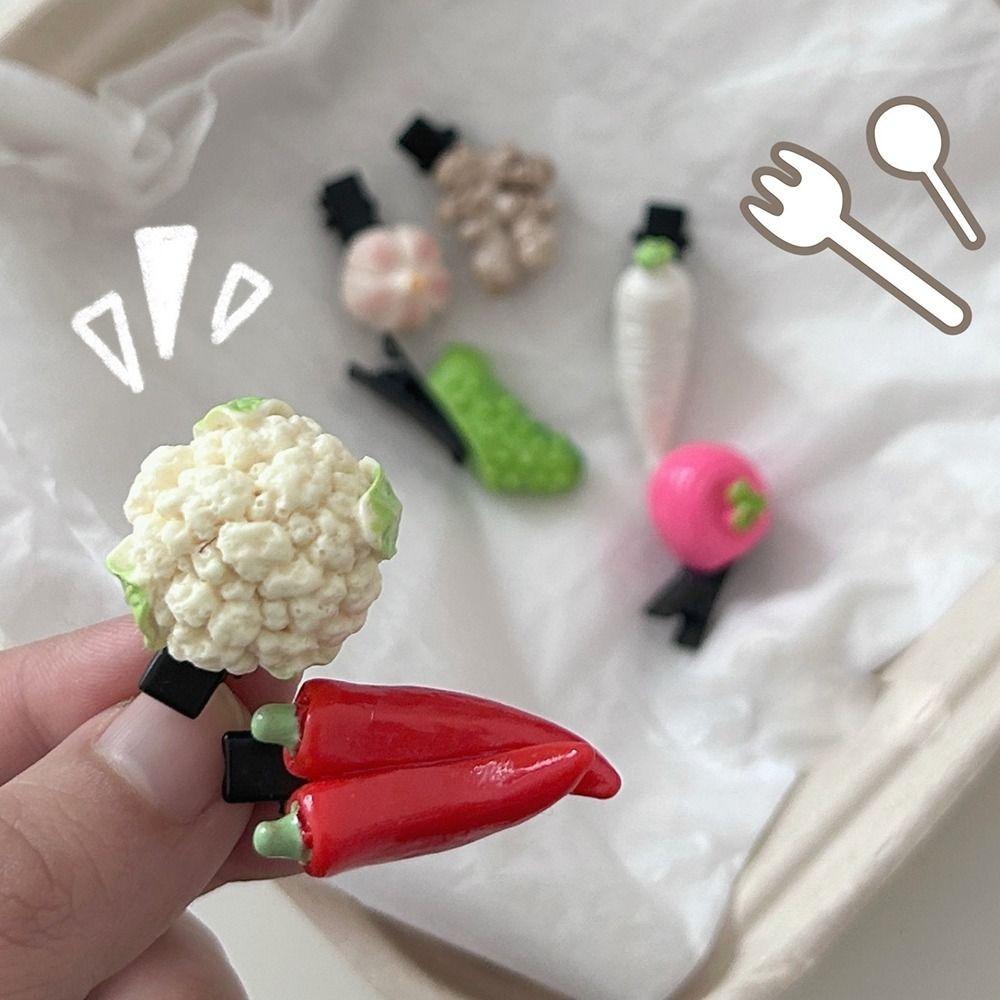 Fashion Mini Vegetable Hair Clip Solid Color Red Pepper Food Side Bangs Clip Cauliflow Cute Funny Barrette Travel