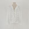 Fashion New Ruffled V-neck White Lace Shirt Women Long Sleeve Tops Lace-up Elegant White Blouse Women Vintage Hollow Solid Slim Fit Female Shirt 26238