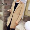 Men Fall Winter Coat Solid Color Lapel Mid Length Long Sleeve Cardigan Single Breasted Anti Wrinkle Business Formal Style Coat