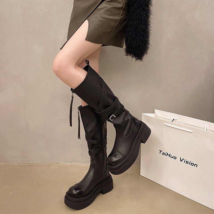 Long Boots Women's 2026 Autumn and Winter Thick Soled Knight Boots with Belt Buckle High Top Women's Boots