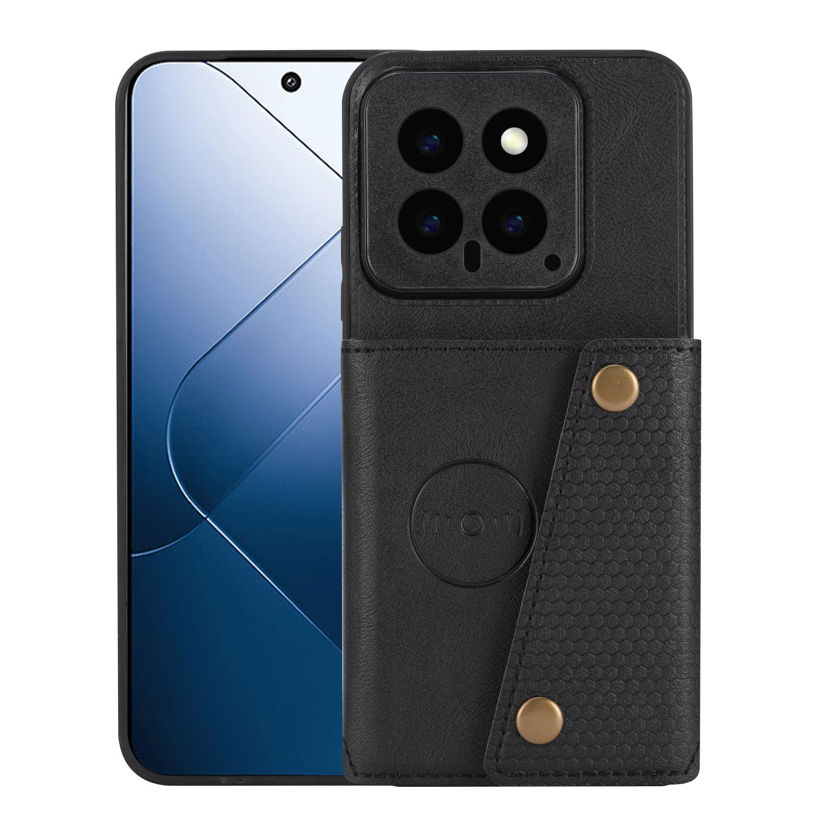 

Для Xiaomi 14 Чехол Держатель для карт Покрытый ПУ кожей ТПУ Подставка Чехол для телефона Black