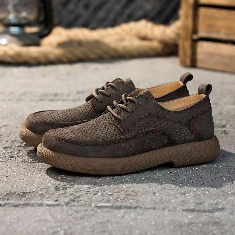 2025 Spring and Summer New Men's Shoes Breathable Retro British Style Leather Shoes Men's Comfortable Trend Versatile Casual Shoes