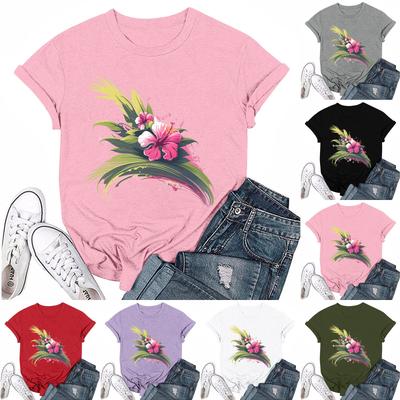 Women's Fashion Casual Printed Round Neck Short Sleeved T-Shirt Top T-Shirt Top Top