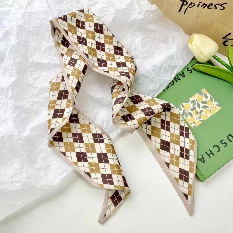 Small White And Tender Green Silk Scarf For Women, Thin Streamer, Headband, Hair Tie, Bag Decoration Long