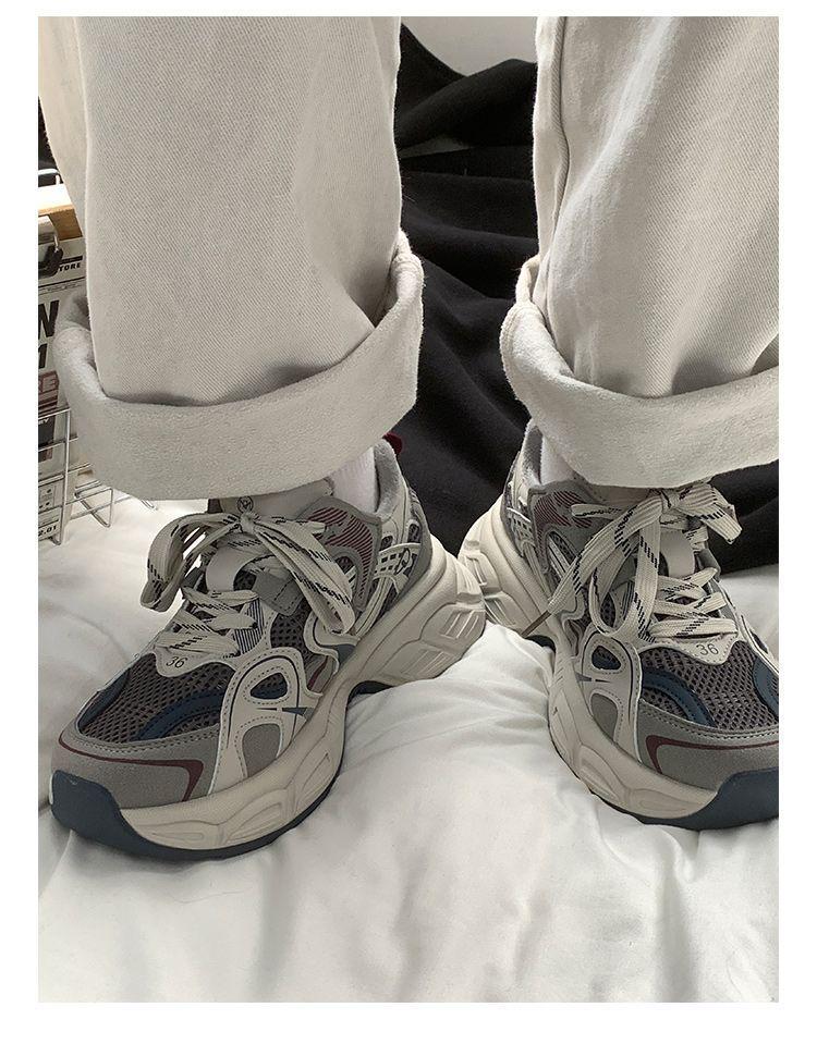 Graue Fleecegefütterte Lässige Jugend-Dad-Sneaker mit dicker Sohle und Höhenerhöhung