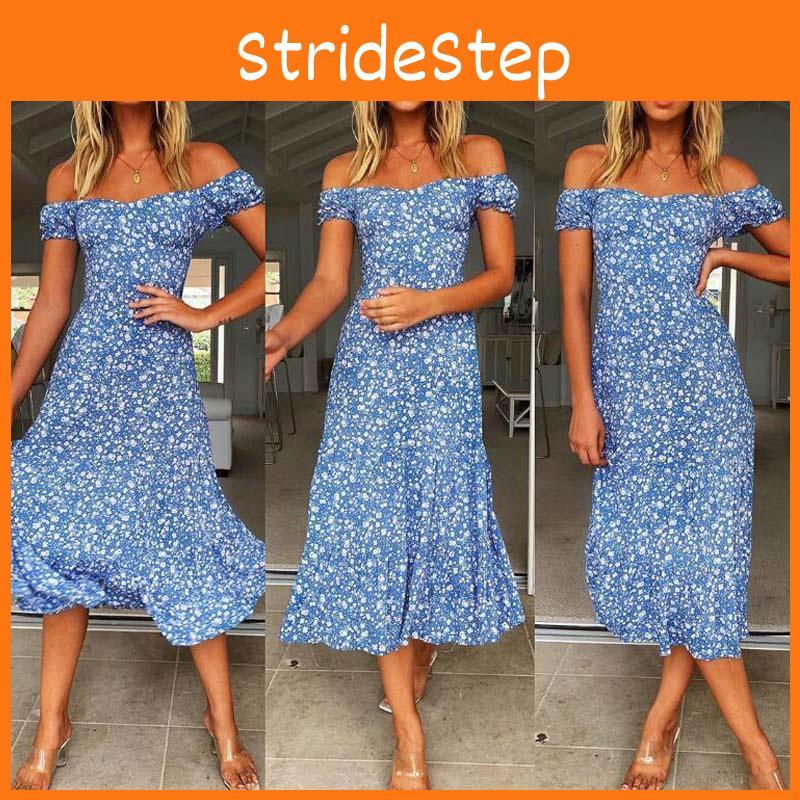 Vibrant Women's Boho Floral Off Shoulder Long Dress Perfect For Summer Beach Days