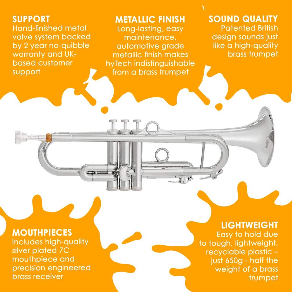 pInstruments pTrumpet hyTech Bb Plastic Lightweight Durable ABS Construction with Antibacterial Silver Mouthpiece Gig Bag Trumpet, & Bio-Coated