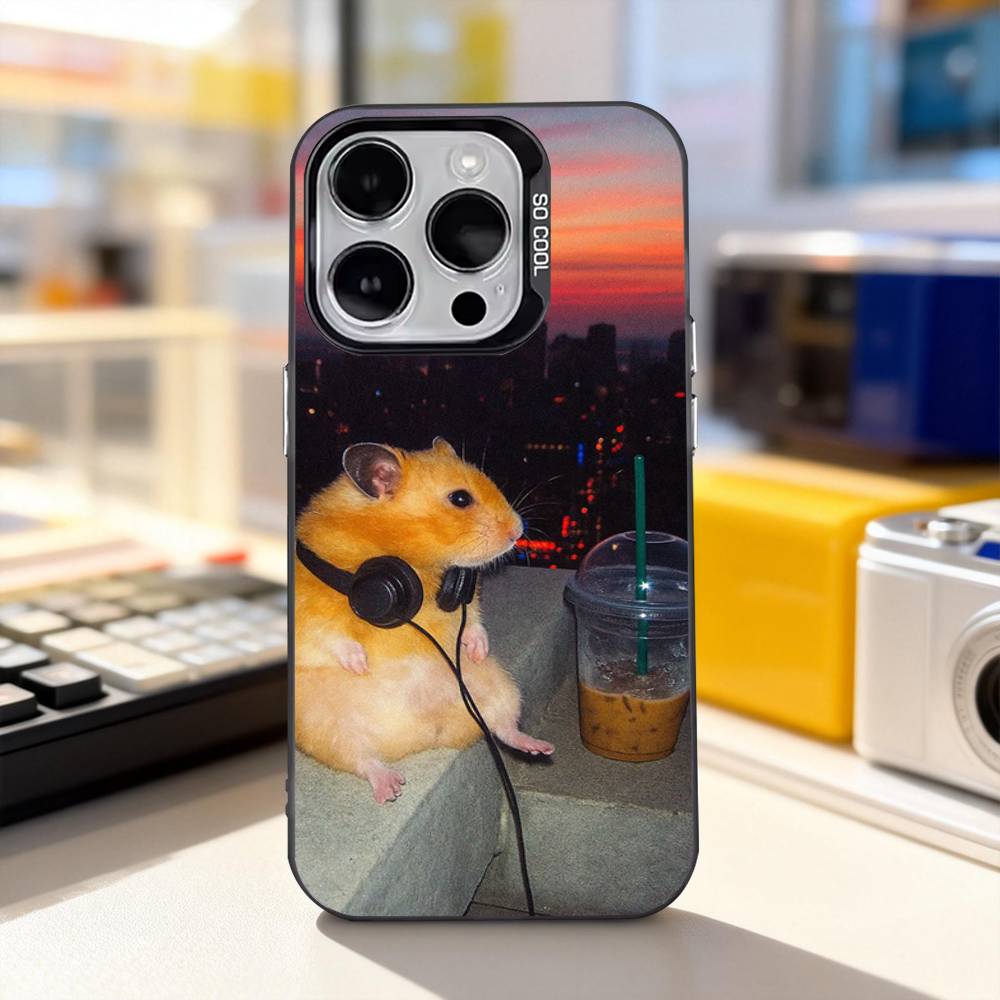 Animal Pet Hamster Cute Phone Case For iPhone 17,16,15,14,13,12,11,Pro,XS,Max,Plus,Mini,SE4,E Black Matte Shockproof Cover