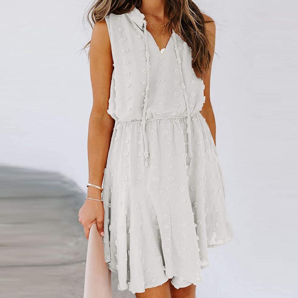 Модные женские летние повседневные короткие платья без рукавов с v-образным вырезом и высокой талией