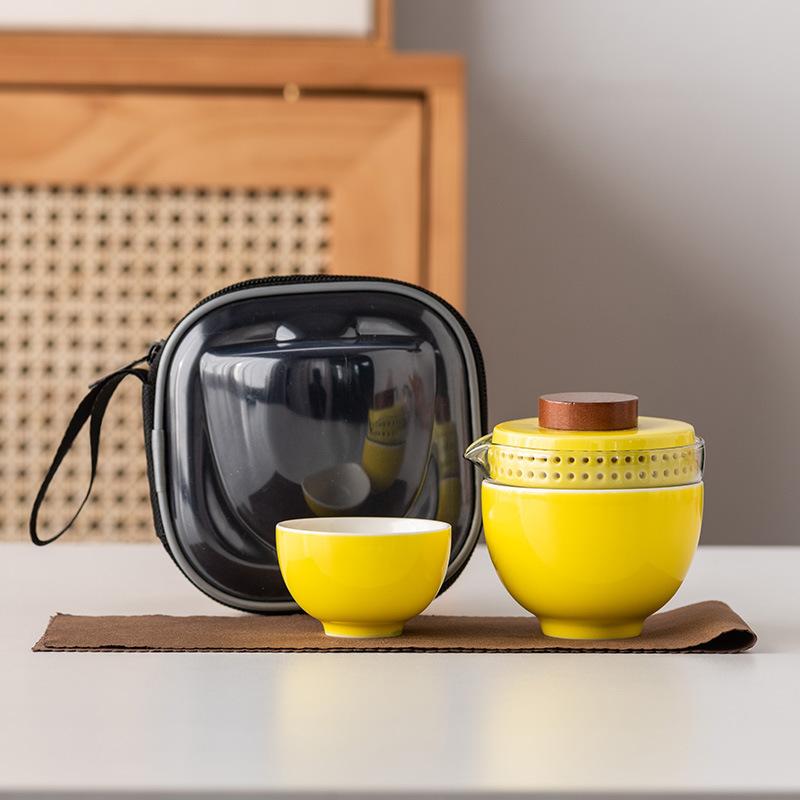 Travel Tea Set Kuaike Cup One Pot and Two Cups Portable Cover Bowl Small Set Outdoor High-end Kung Fu Business Gift Set