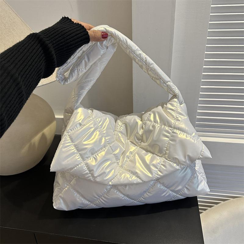 

Космическая хлопковая дизайнерская сумка через плечо, зимняя роскошная женская сумка-тоут с пуховой подкладкой, женская стеганая сумка большой вместимости, сумка-шоппер