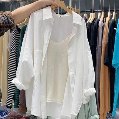 Camicia Bianca da Donna Primavera Estate Francese Top a Maniche Lunghe Camicia Coreana Larga Giacca