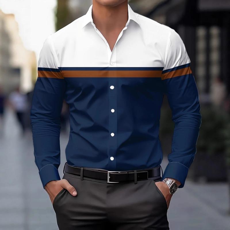 Men s Casual Long Sleeve Color Block Shirt Slim Fit Button Down Business Casual Shirt S