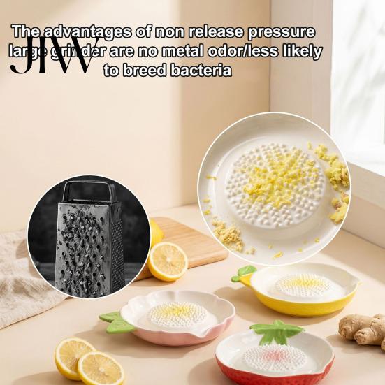 Ceramic Ginger Grater Garlic Plate, with Leaf Handle Design, Manual Spice Grinder Easy Cleaning Kitchen Grinding Tool, for And Lemon Seasoning
