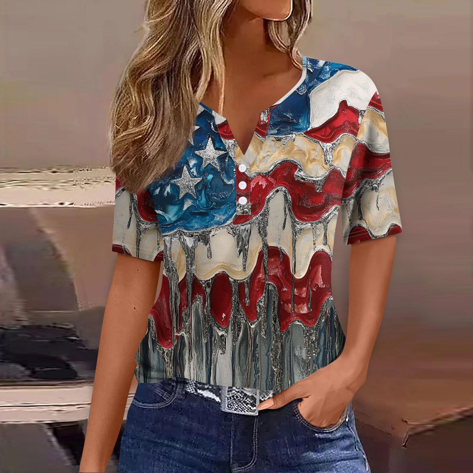 

Женская футболка с принтом «День независимости» на пуговицах с коротким рукавом, повседневная, выходного дня, модная, базовая, с V-образным вырезом, обычная XL