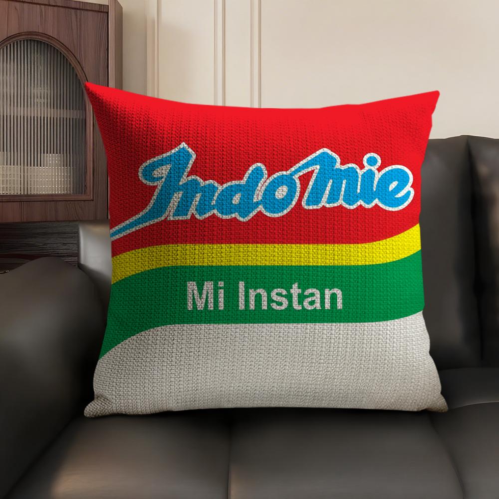 Voedsel Logo Fast Food I-Indomie Schattige Kussensloop Dubbelzijdige Bedrukking Kort Pluche Bank Kussenhoes Slaapkamer Nachtkastje Kussen