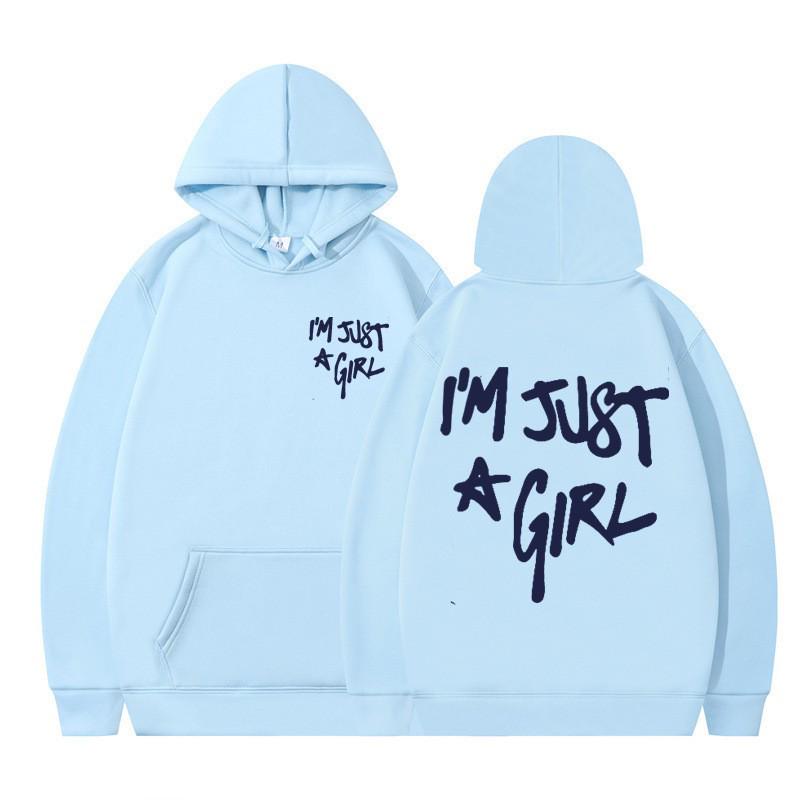 European Size Women's Casual Pocket Hoodie with 'I'm Just a Girl' Print for Autumn/Winter
