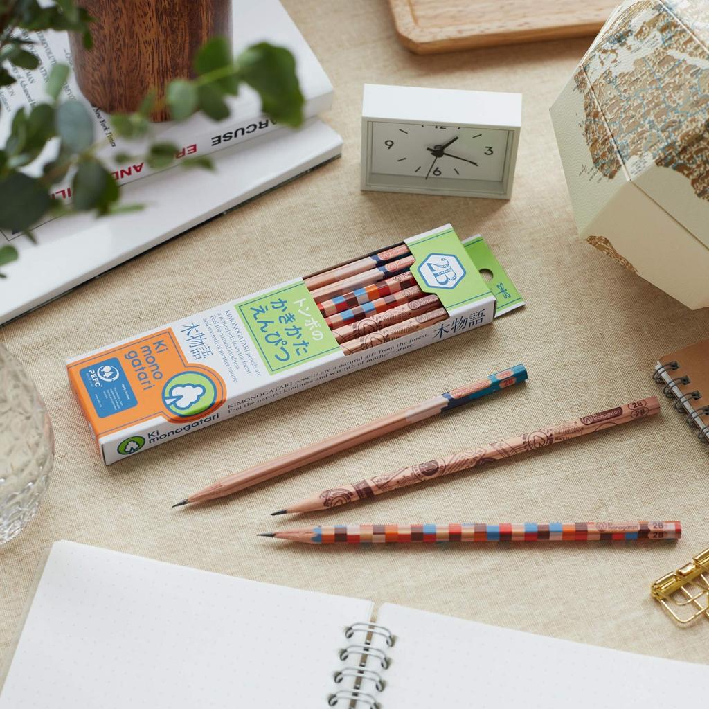 Tombow 2B Beginner Pencils (12-Pack) - Wood Story Light Blue Design, 3 Styles, Ideal for Students