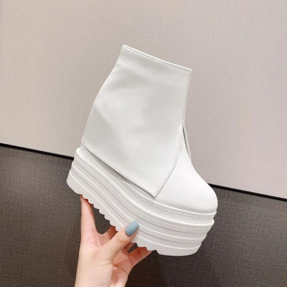 Autumn Womens Ankle Boots Black 14cm Ultra High Heel Zip Platform Bottes Sexy Inner Heigthen Wedges White Black Short Botas