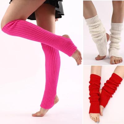 New Japanese Lolita Y2k Solid Color Leg Warmers Women Hollowed Out Foot Heel Warm Knitted Knee High Socks Legging Gaiters Cover